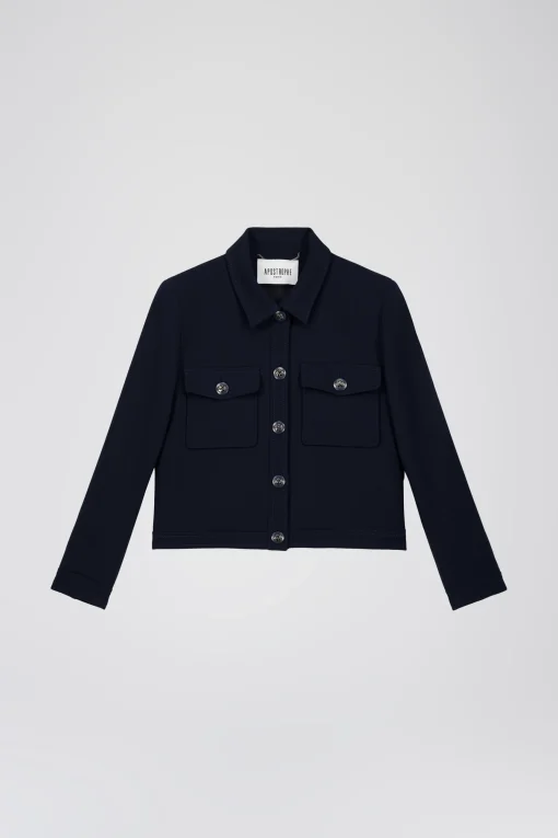 Blouson court à col chemise marine