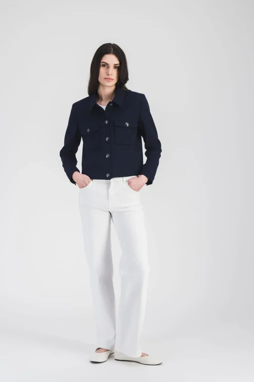 Blouson court à col chemise marine
