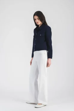 Blouson court à col chemise marine
