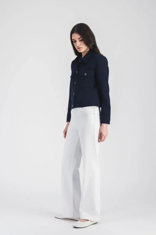 Blouson court à col chemise marine
