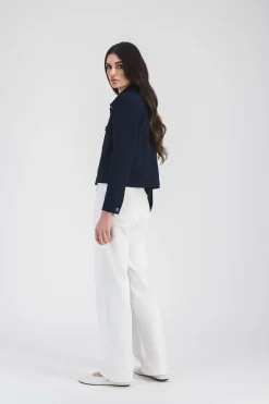 Blouson court à col chemise marine