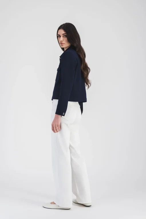 Blouson court à col chemise marine