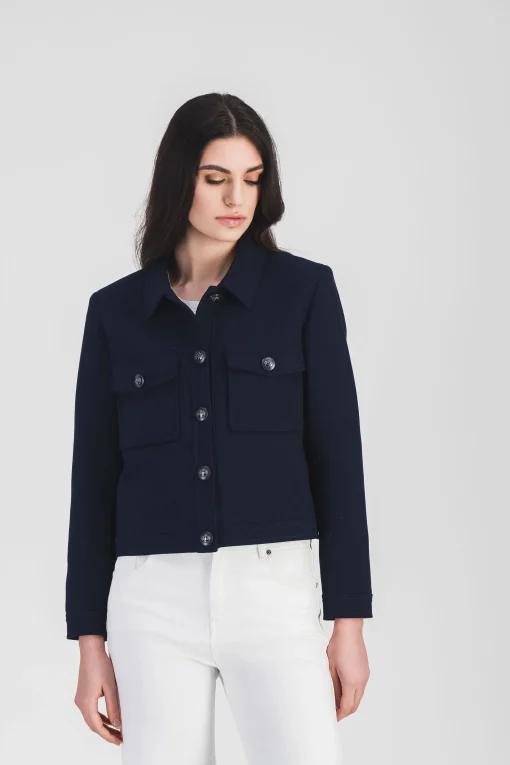 Blouson court à col chemise marine