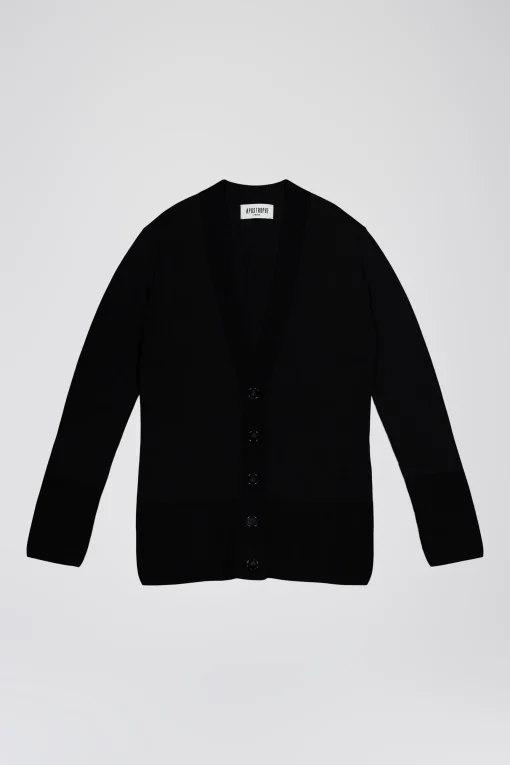 Cardigan long noir à décolleté en v