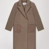 Manteau long brodé taupe moyen