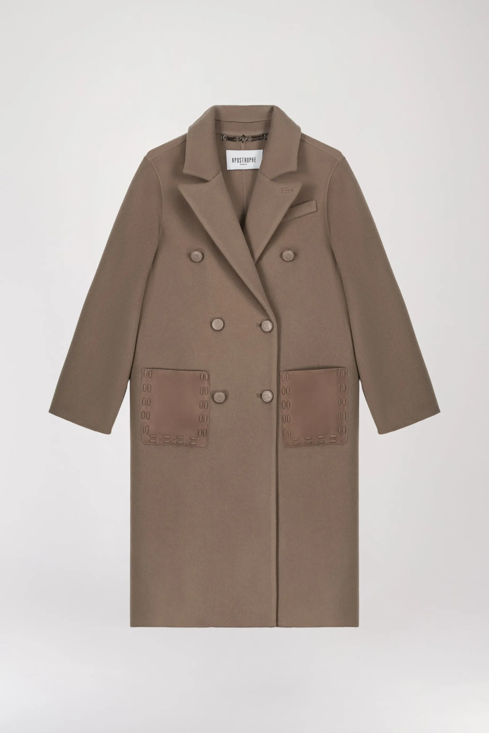 Manteau long brodé taupe moyen