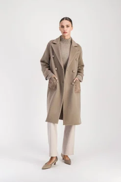 Manteau long brodé taupe moyen