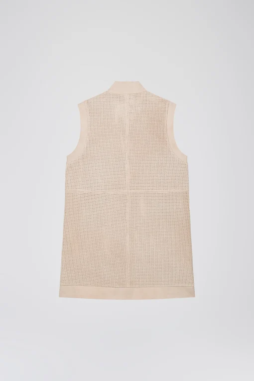 Veste sans manche en daim perforé beige clair