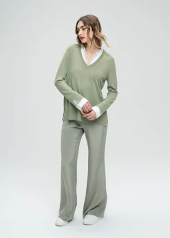 Pull chemise trompe-l'œil kaki