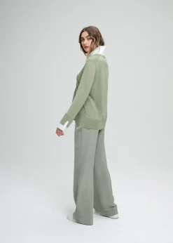 Pull chemise trompe-l'œil kaki