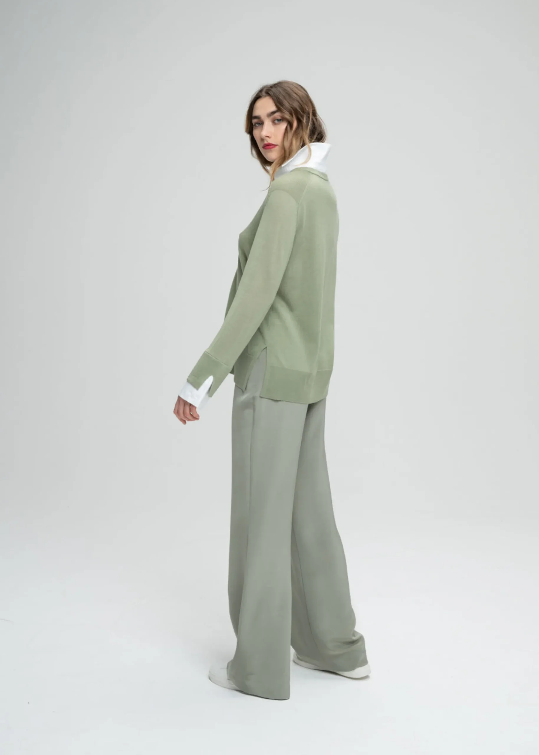 Pull chemise trompe-l'œil kaki