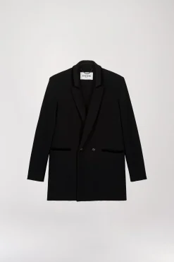 Veste longue croisée en laine noir